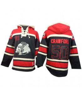 NHL Corey Crawford Chicago Blackhawks Old Time Hockey Authentic Sawyer Hooded Sweatshirt Jersey - Black