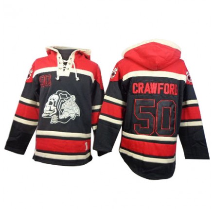 NHL Corey Crawford Chicago Blackhawks Old Time Hockey Authentic Sawyer Hooded Sweatshirt Jersey - Black