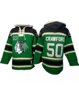 NHL Corey Crawford Chicago Blackhawks Old Time Hockey Premier Sawyer Hooded Sweatshirt Jersey - Green