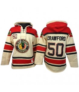NHL Corey Crawford Chicago Blackhawks Old Time Hockey Authentic Sawyer Hooded Sweatshirt Jersey - White