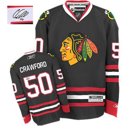 NHL Corey Crawford Chicago Blackhawks Authentic Third Autographed Reebok Jersey - Black