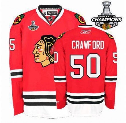 NHL Corey Crawford Chicago Blackhawks Premier 2013 Stanley Cup Champions Reebok Jersey - Red