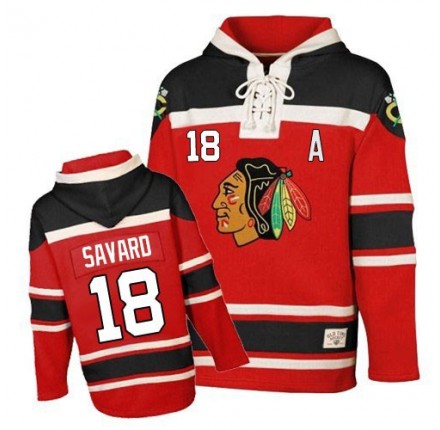 NHL Denis Savard Chicago Blackhawks Old Time Hockey Authentic Sawyer Hooded Sweatshirt Jersey - Red