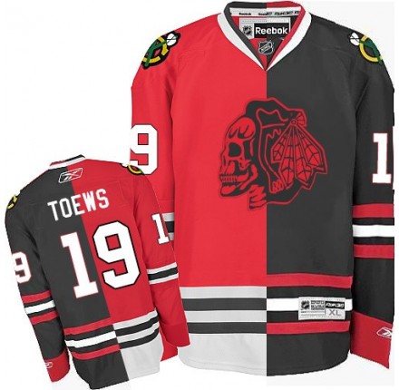 NHL Jonathan Toews Chicago Blackhawks Authentic Red Skull Split Fashion Reebok Jersey - Red/Black