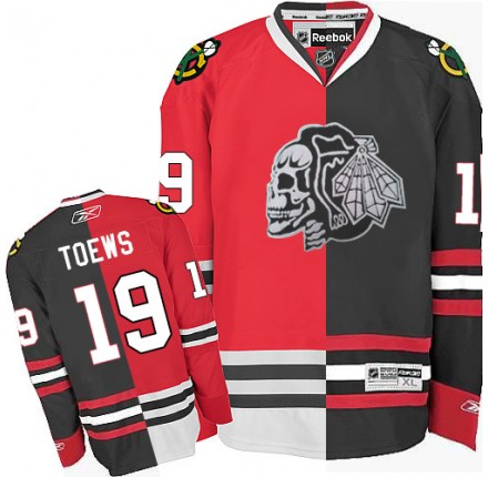 NHL Jonathan Toews Chicago Blackhawks Authentic White Skull Split Fashion Reebok Jersey - Red/Black