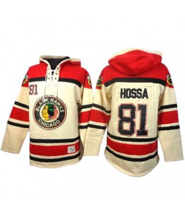 NHL Marian Hossa Chicago Blackhawks Old Time Hockey Authentic Sawyer Hooded Sweatshirt Jersey - White