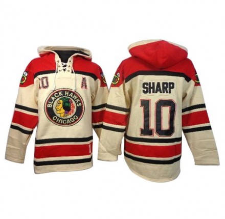 NHL Patrick Sharp Chicago Blackhawks Old Time Hockey Authentic Sawyer Hooded Sweatshirt Jersey - White